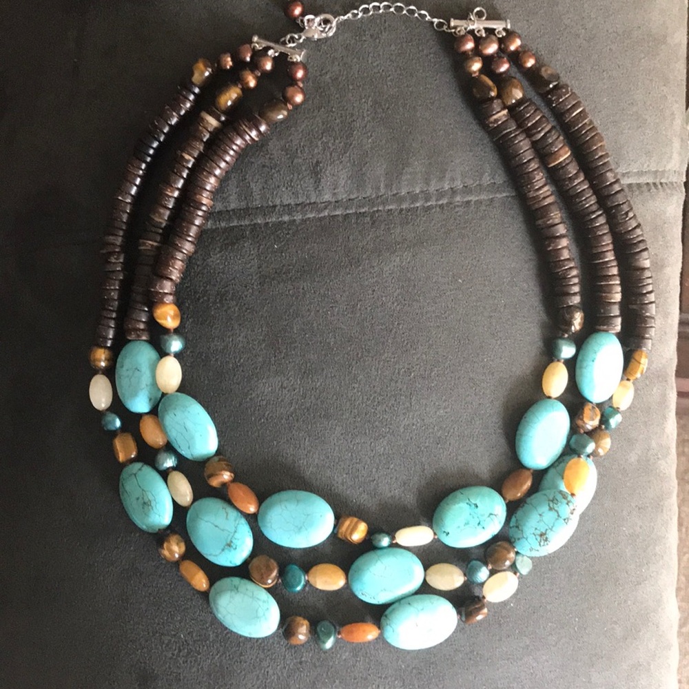 Turquoise & Wood Beaded Necklace